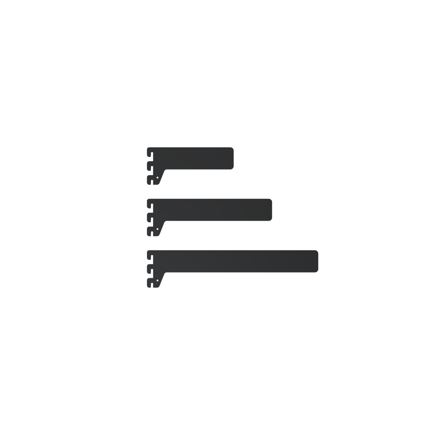 A set of three black metal brackets designed for attaching to a storage system.