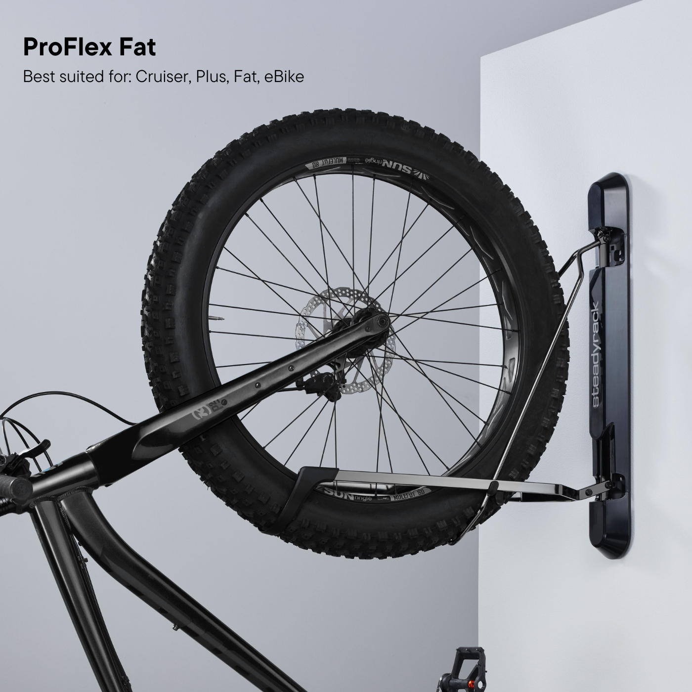 A fat tyre bike being stored in a ProFlex Rack.